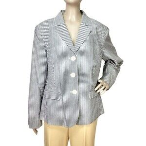 Evan Picone Seersucker 100% Cotton Gray White Striped Career Blazer Plus Size 20